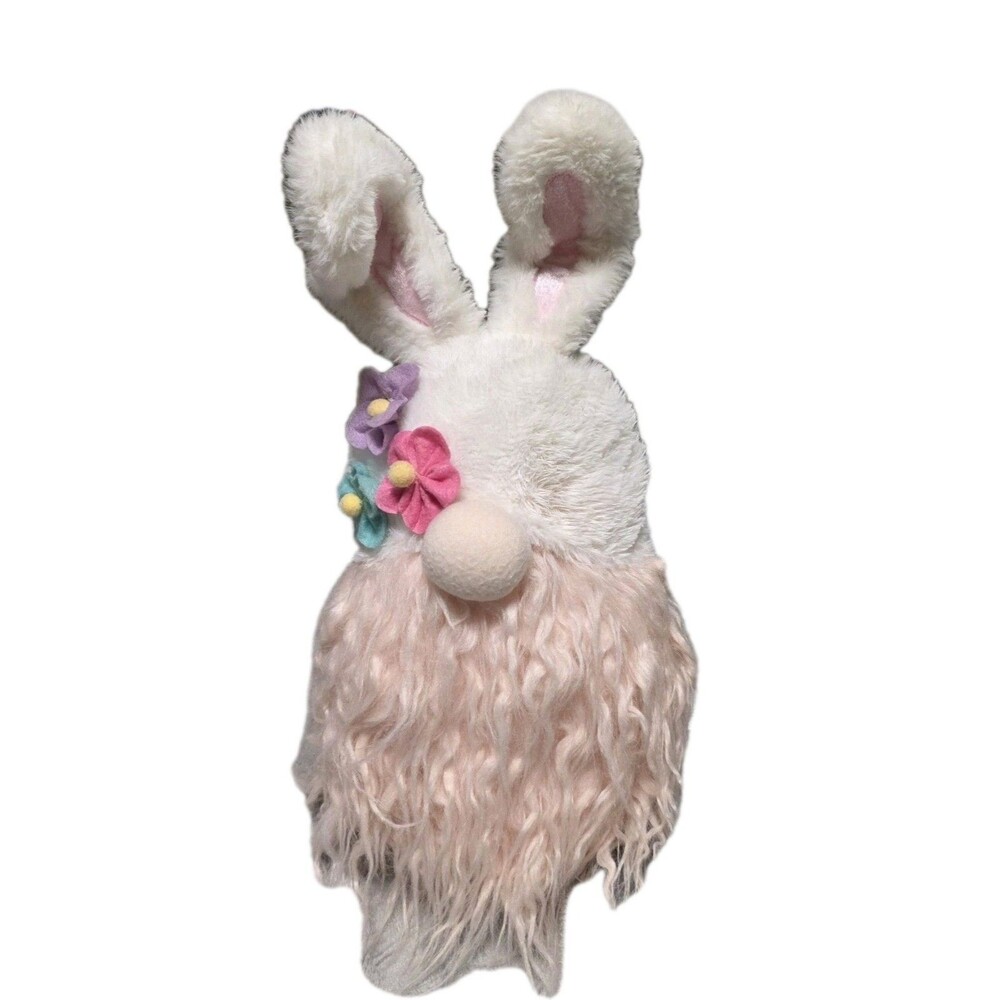 Easter Bunny Gnome Plush Pink Beard White Fur Ears Spring Home Decor